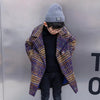 XL Multi Blue & Mustard Double Button Warm Woolen Coat 10527