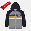 QS Block Colors Navy Blue Top Grey Zipper Hoodie 3166