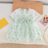 CN All Over Flower Print Bow Style Apple Green Frock 11076