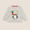 MS Embroided Pom Pom Penguine Grey Sweater 7845