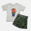 JC Bear Print Grey T-Shirt With Camuflage Shorts 2 Piece Set 14089