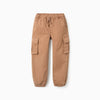 ZY Cargo Pocket Style Elastic Wasit with Cord Brown Jogger  Pant 14128