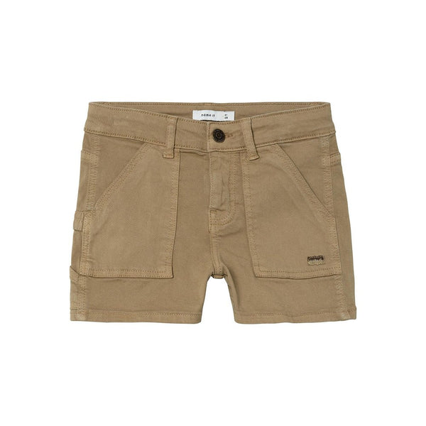 Nmeit Golden Button Square Pocket Khaki Cotton Short 13119