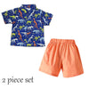 CN Multi Dino Print Linen Blue  Shirt Half Slevees with Orange Cotton Shorts  12925