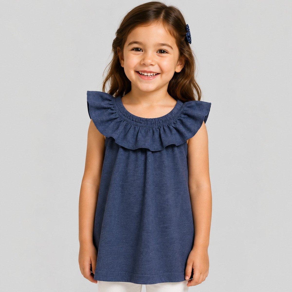 YK Neck Frill Plain Dark Grey Top 5017