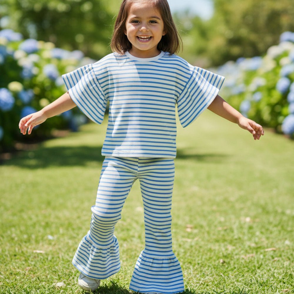LE Styled Bottom Trouser With Styled Sleeves Blue And White Strips 2 piece set 14799