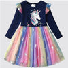VKT Foil Rainbow Bottom Unicorn  Navy Blue full Sleeves Frock 12990