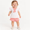 B&G Crinkle White Top With Bow & Shorts Pink 2 Piece Set 11641
