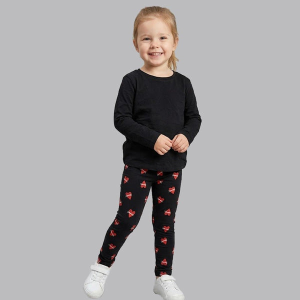 L&S All Over Red Heart Print Black Terry Legging 14957