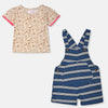 LL Puppy Print Top with Striped Cadet Blue Dungaree 2 Piece Set 12877