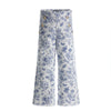 OM Blue Floral Print Button Style wide Leg White Pant  12957
