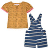 LL Tolls Print Yellow Top With Striped Cadet Blue Dungaree 2 Piece Set 12883