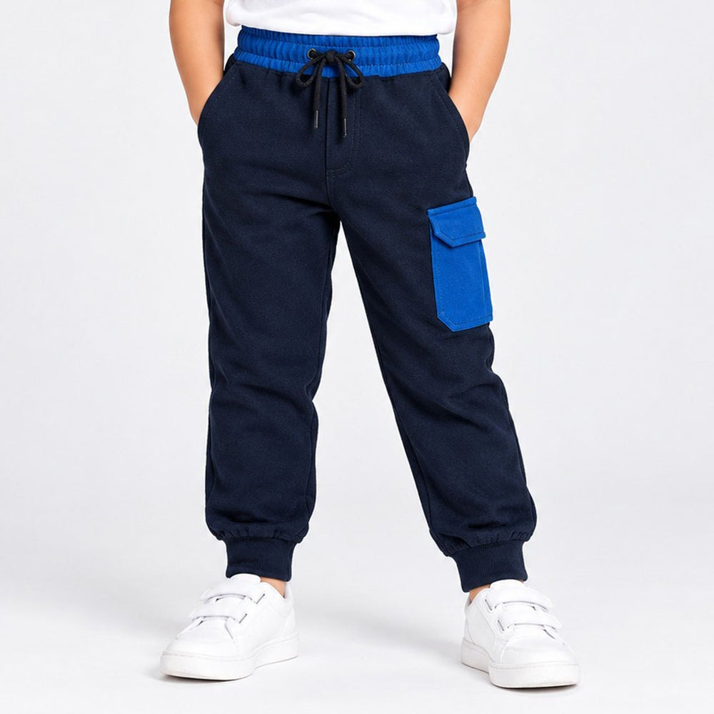 5.10.15 Side Pocket with Contrast Belt Navy Blue Terry Trouser 12808