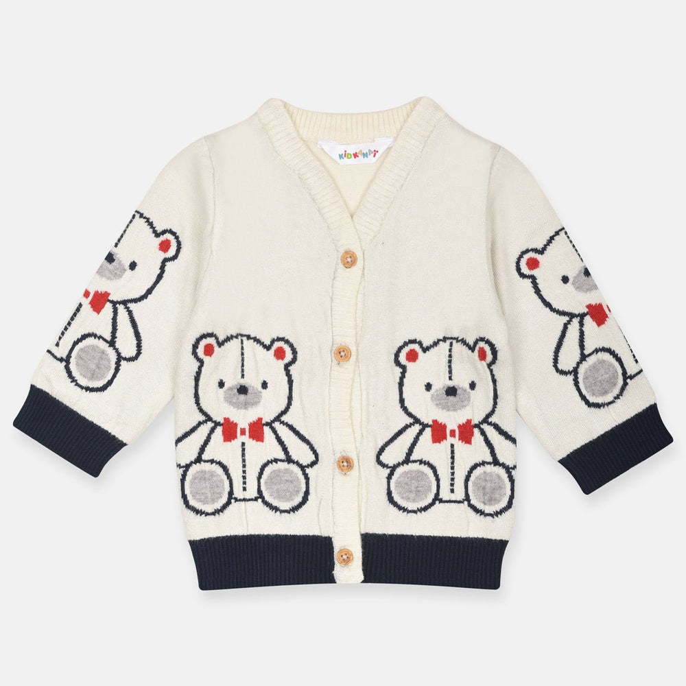KK Bear Design Off White Cardigan 11951