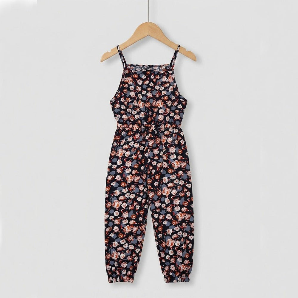 B.X Red & Skin Flowers Black Lenan  jumpsuit 9716
