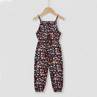 B.X Red & Skin Flowers Black Lenan  jumpsuit 9716