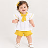 B&G Crinkle White Top With Bow & Shorts Mustard 2 Piece Set 11642
