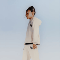 ZR NY Embroided Cream Terry Hoodie 12044