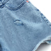 OM Heart Button Rough Bottom Ribbed Denim Girl Shorts 11260