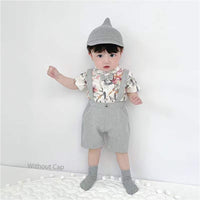 CN Digital Floral Print Romper With Grey Bow & Dungaree With T-Shirt 2 Piece Set 11632