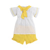 B&G Crinkle White Top With Bow & Shorts Mustard 2 Piece Set 11642