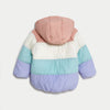 MS Color Block Pink With Lavender Fur Warm Puffer Jacket 11876