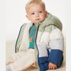 M Color Block Green With Blue Fur Warm Puffer Jacket 11877
