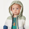 M Color Block Green With Blue Fur Warm Puffer Jacket 11877