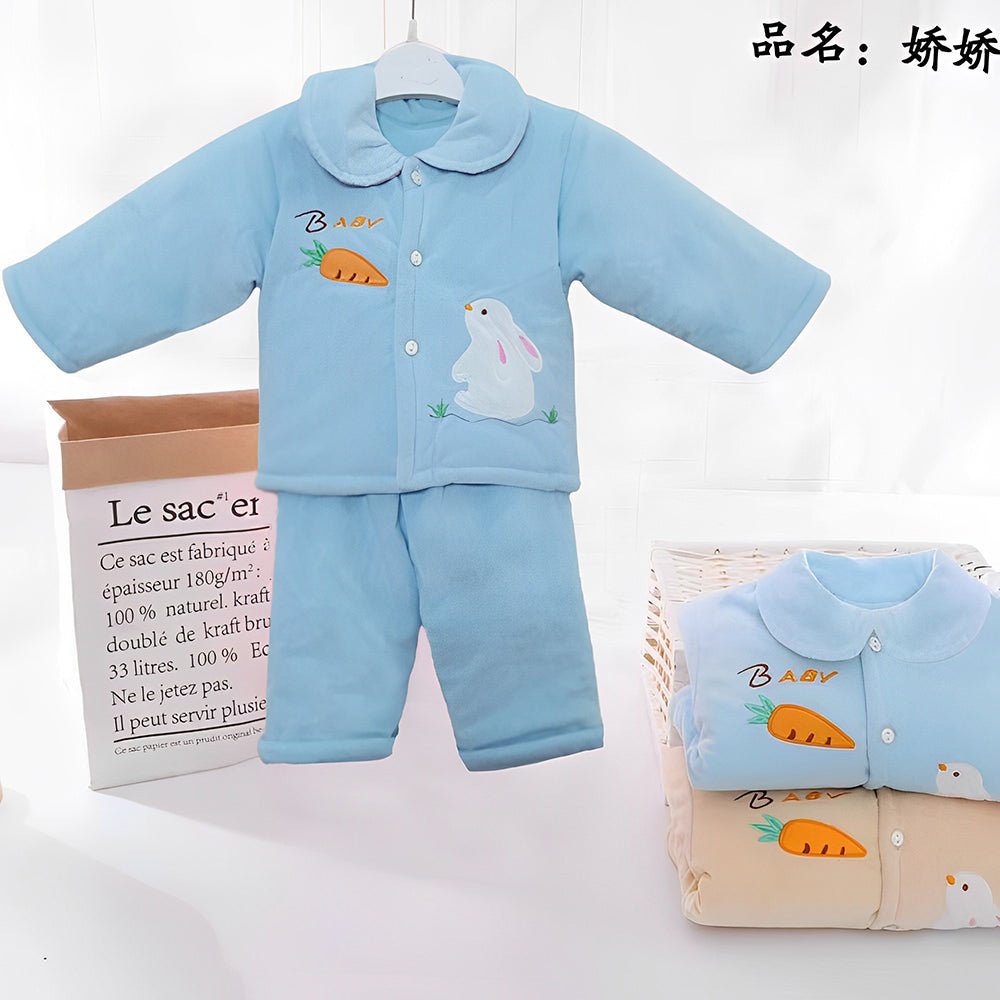 JM Aplic Rabbit & Carrot Warm & Soft Quilted Shirt & Trouser Blue 2 Piece Set 12002
