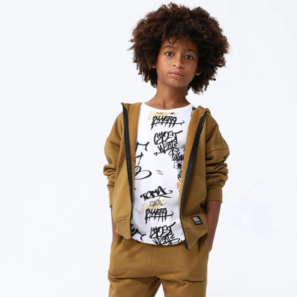 LFT Best Dude Badge Khaki Zipper Hoodie 12029