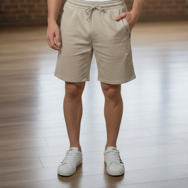 MA   Sided Zip Pocket Beige Terry Shorts 14492