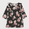 HM Big Flowers Print Black Full Sleeves Frock 12266
