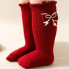 BBW Hanging Bow Dark Red Long Socks 12539