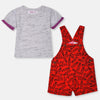 LL  Icon Print Red Dungaree with Textured Grey Top 2 Piece Set 12873