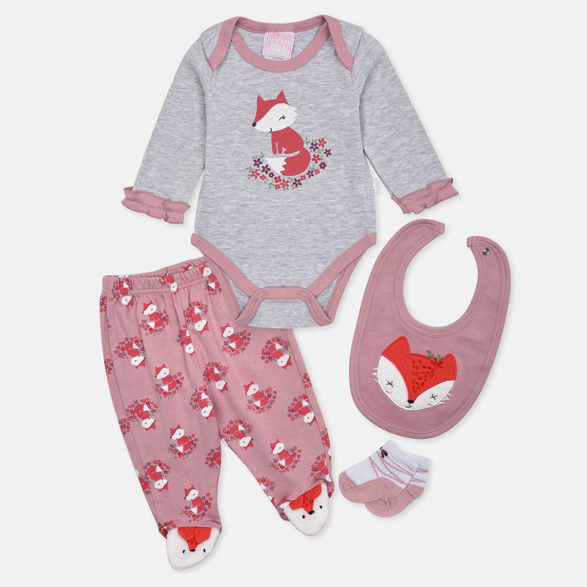 DDG Applic Fox Grey Baby 4 Piece Gift Set 12994