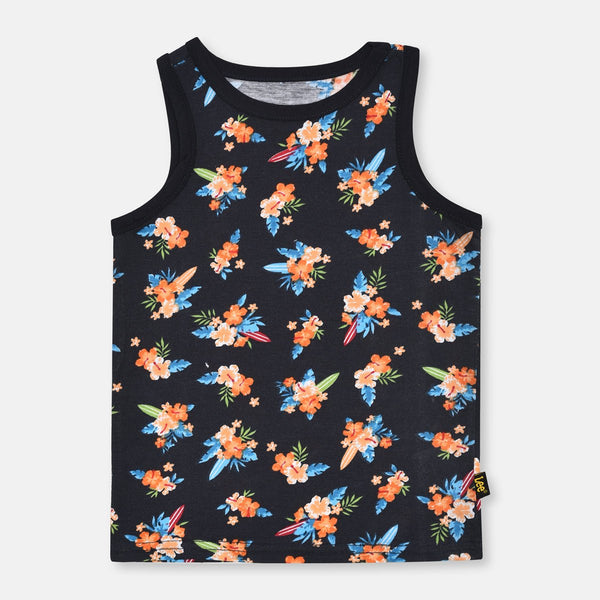 Lee All Over Floral Print Sleveless Taxtured Blue T-Shirt 13017
