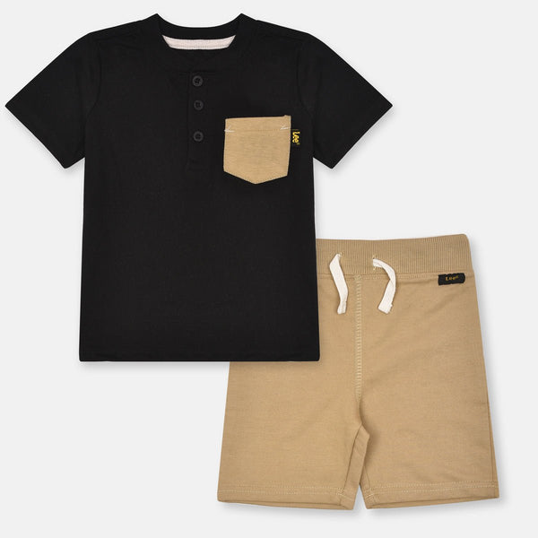 Lee Contrast Pocket Style Black T-Shirt with Khaki Shorts 2 Piece Set 13041