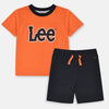 Lee Big Logo Print Orange T-Shirt with Dark Blue Shorts 2 Piece Set 13036