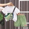 CN Wild Dino Print White T-Shirt & Green Shorts with Dino Toy 12976