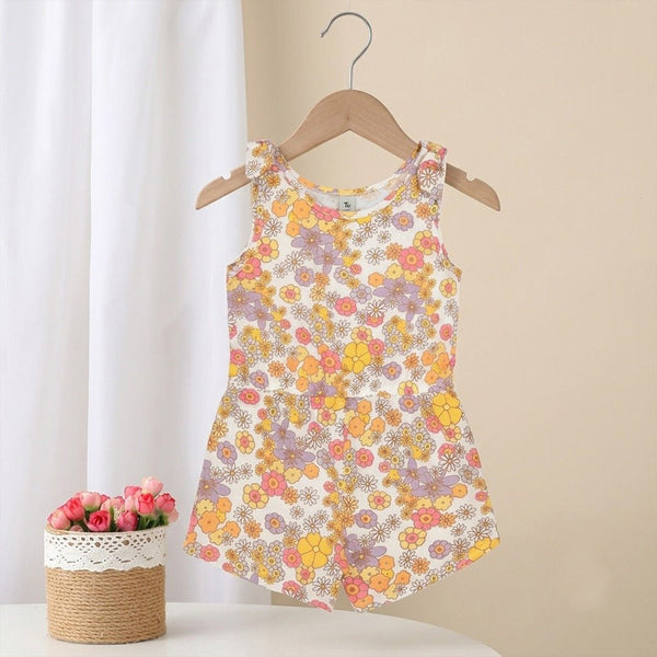 LDX Orange & Pink Polka Flowers White JumpSuit 11704