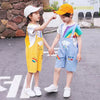 CN Rainbow Print Mustard Dungaree With T-Shirt 2 Piece Set 11634