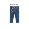 OM Embroided Flowers Bow Style Blue Denim Pant 12962
