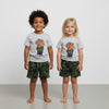JC Bear Print Grey T-Shirt With Camuflage Shorts 2 Piece Set 14089