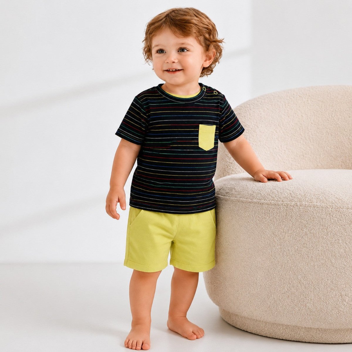 FGT Multi Line Stripe Black & Lemon 2 Piece Set 4712