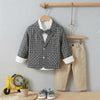 KK Grey With Beige Check 4 Pieces Suiting Set 12588