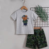 JC Bear Print Grey T-Shirt With Camuflage Shorts 2 Piece Set 14089