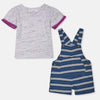LL Texture  Grey Top With Striped Cadet Blue Dungaree 2 Piece Set 12869