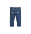 OM Embroided Flowers Bow Style Blue Denim Pant 12962