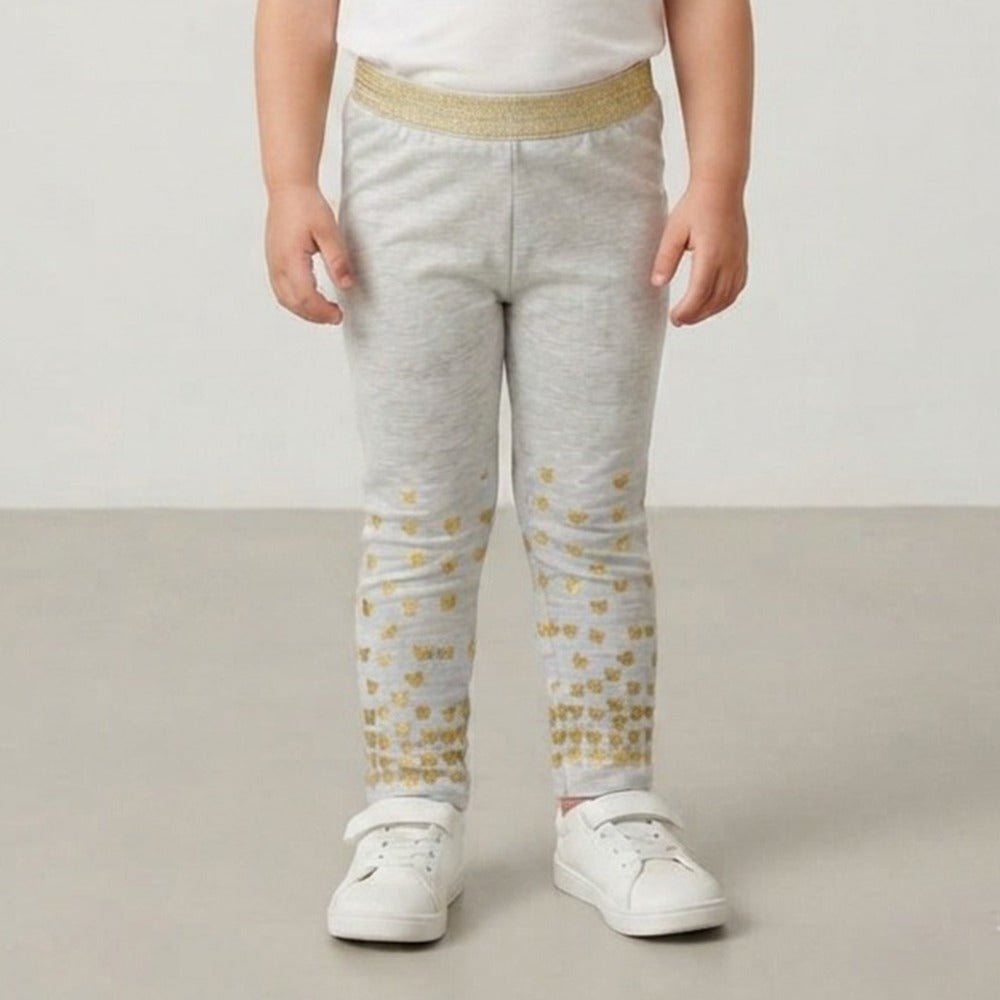 M&M Golden Bottom Print Shimmring Elastic Belt Texture Grey Legging 14897