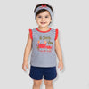 QLT Love You Stripe Top With Contrast Shorts & Head Band 3 Piece Set 8792